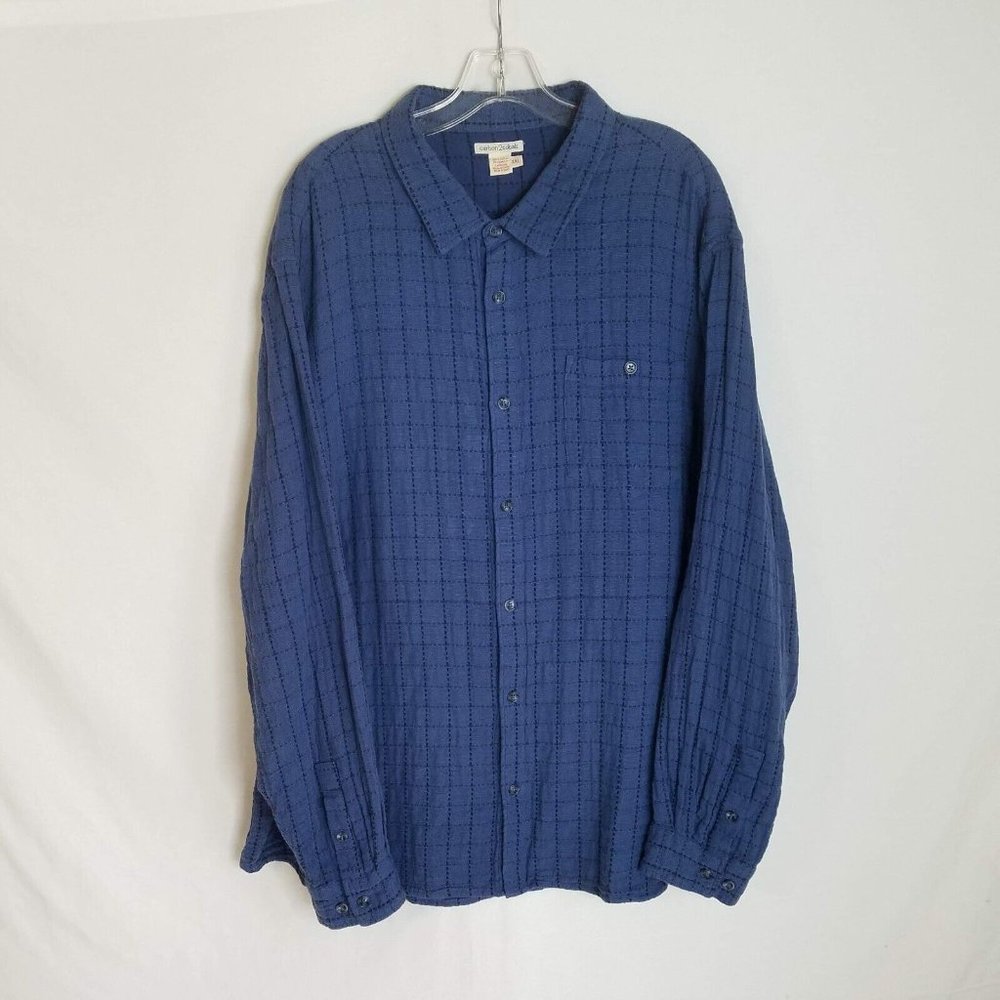 Carbon 2 Cobalt Mens Blue Plaid‎ Button Front L/S Casual Shirt Size 2XL
